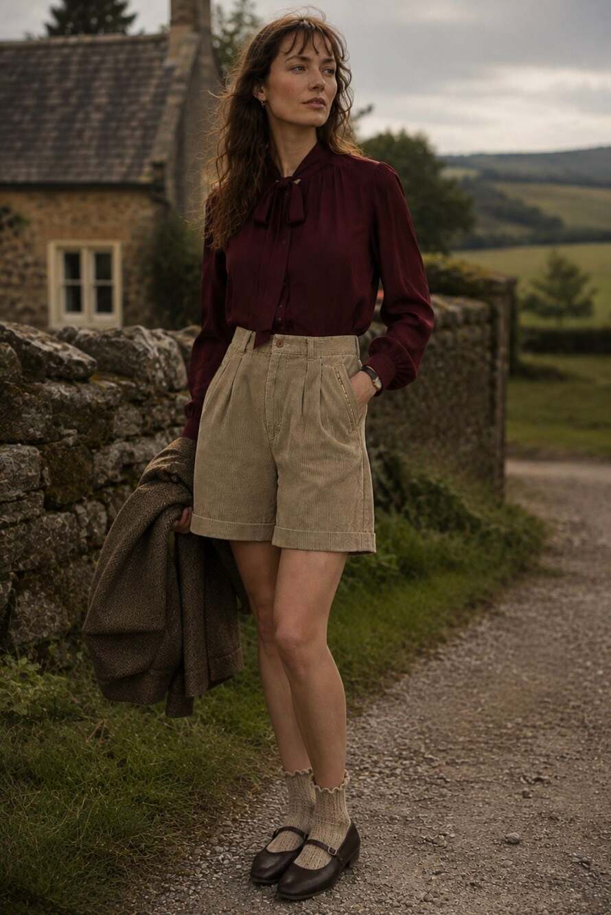 Ralph Lauren Country Vintage Pleated Corduroy Cuffed Shorts Dark Academia EUC